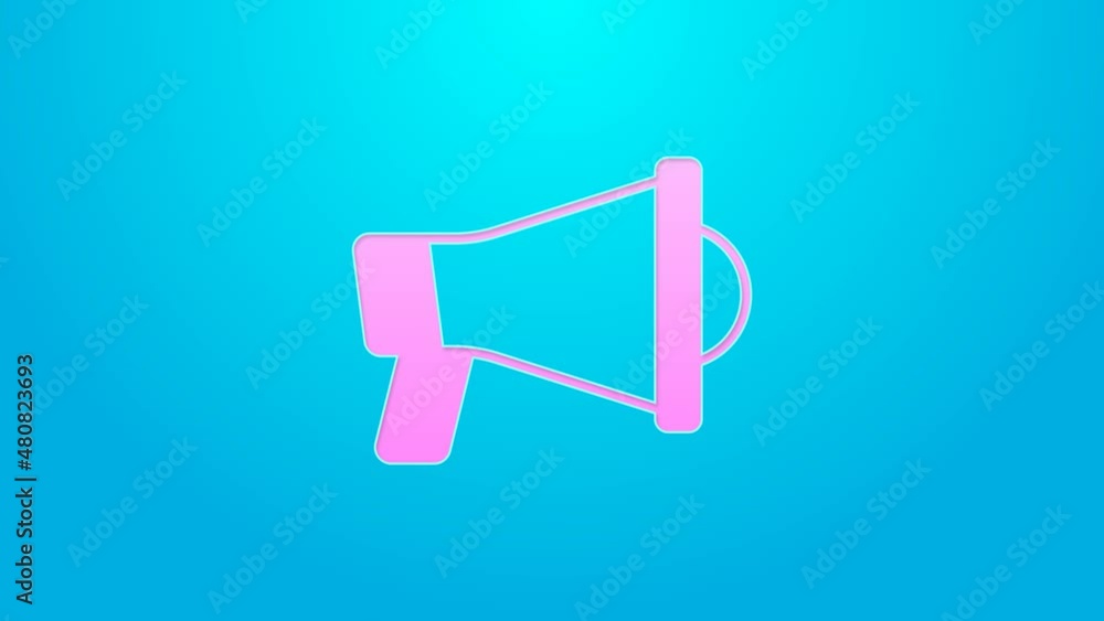 Pink line Megaphone icon isolated on blue background. Speaker sign. 4K Video motion graphic animation Pink line Megaphone icon isolated on blue background. Speaker sign. 4K Video motion graphic animation