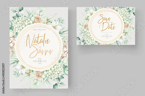 hand drawn hydrangea wedding invitation card set