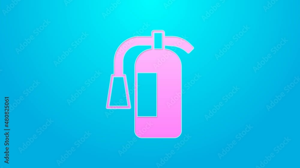 Pink line Fire extinguisher icon isolated on blue background. 4K Video motion graphic animation Pink line Fire extinguisher icon isolated on blue background. 4K Video motion graphic animation