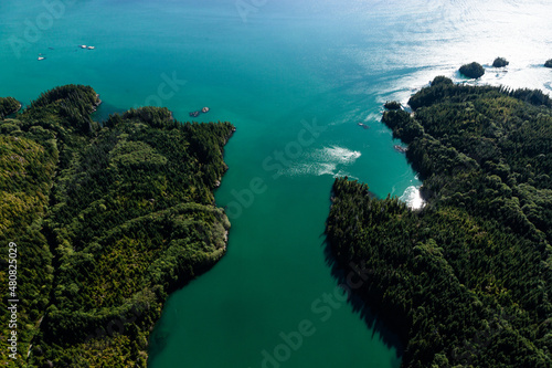 Fototapeta Naklejka Na Ścianę i Meble -  Tranquil Inlet aerial view, Clayoquot Sound, Vancouver Island, B.C. Canada.