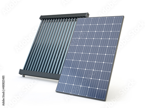 Solar panel and heater collector isolated on white, 3D illustration
 photo