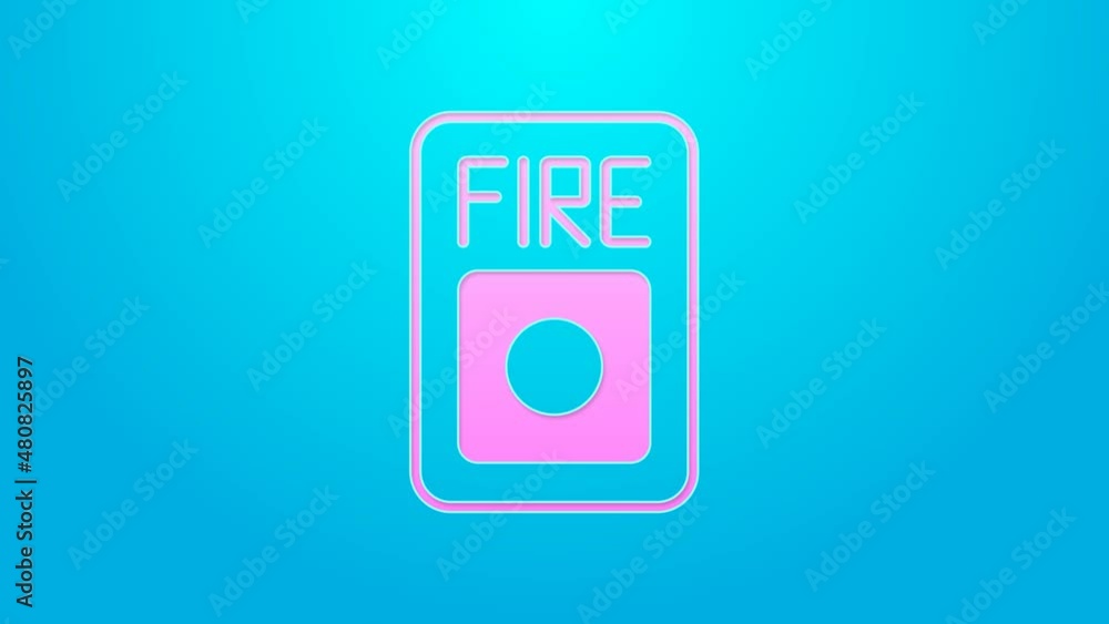 Pink line Fire alarm system icon isolated on blue background. Pull danger fire safety box. 4K Video motion graphic animation Pink line Fire alarm system icon isolated on blue background. Pull danger fire safety box. 4K Video motion graphic animation