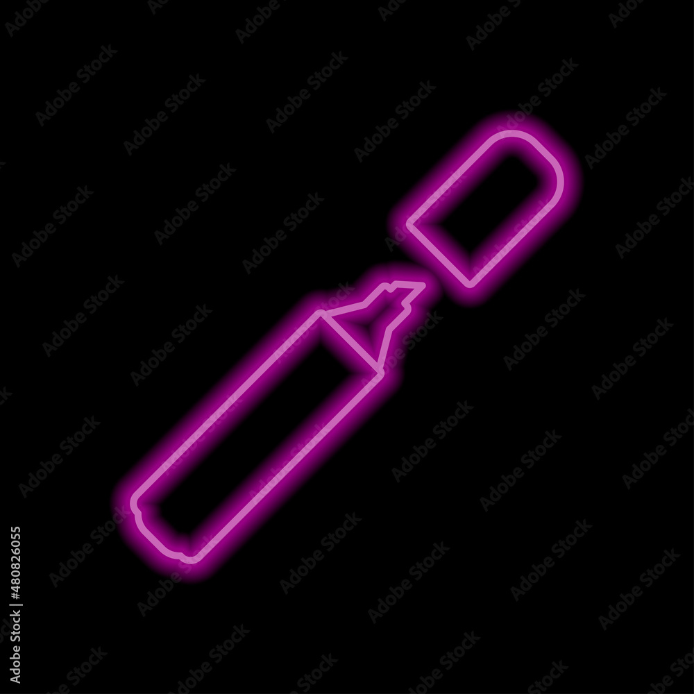 Marker, highlighter simple icon. Flat desing. Purple neon on black background.ai Marker, highlighter simple icon. Flat desing. Purple neon on black background.ai