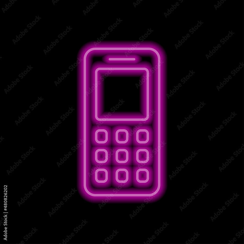Mobile phone simple icon. Flat desing. Purple neon on black background.ai Mobile phone simple icon. Flat desing. Purple neon on black background.ai