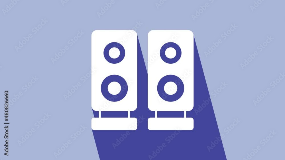 White Stereo speaker icon isolated on purple background. Sound system speakers. Music icon. Musical column speaker bass equipment. 4K Video motion graphic animation White Stereo speaker icon isolated on purple background. Sound system speakers. Music icon. Musical column speaker bass equipment. 4K Video motion graphic animation