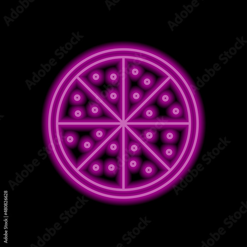 Pizza simple icon vector. Flat desing. Purple neon on black background.ai