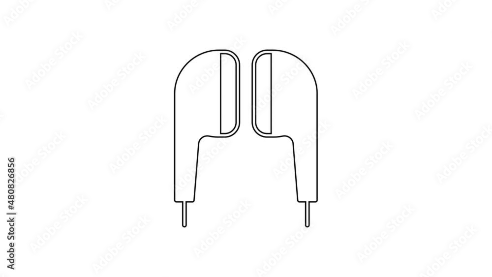 Black line Air headphones icon icon isolated on white background. Holder wireless in case earphones garniture electronic gadget. 4K Video motion graphic animation Black line Air headphones icon icon isolated on white background. Holder wireless in case earphones garniture electronic gadget. 4K Video motion graphic animation