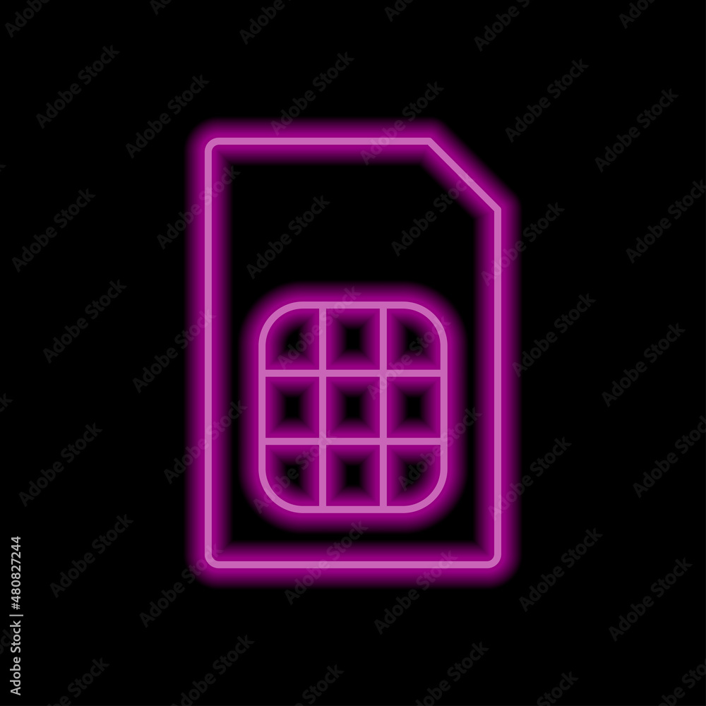 Sim card simple icon. Flat desing. Purple neon on black background.ai Sim card simple icon. Flat desing. Purple neon on black background.ai