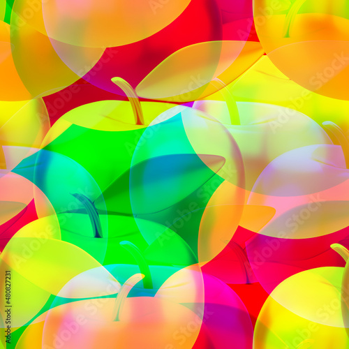 bright creative seamless pattern with apples, 3d rendered