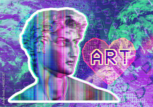 David love art, neon glitch style, 3d render