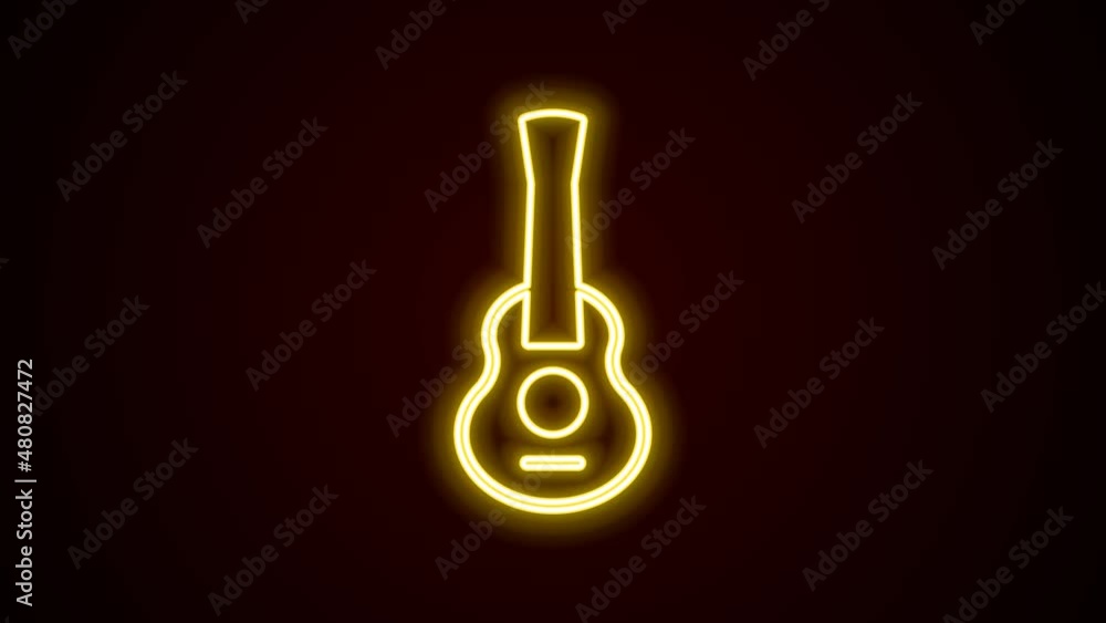 Glowing neon line Guitar icon isolated on black background. Acoustic guitar. String musical instrument. 4K Video motion graphic animation Glowing neon line Guitar icon isolated on black background. Acoustic guitar. String musical instrument. 4K Video motion graphic animation
