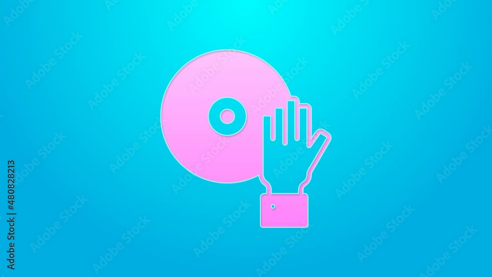 Pink line DJ playing music icon isolated on blue background. 4K Video motion graphic animation Pink line DJ playing music icon isolated on blue background. 4K Video motion graphic animation