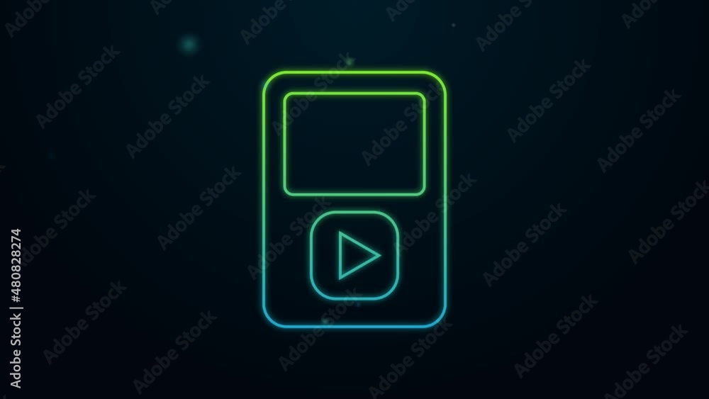 Glowing neon line Music player icon isolated on black background. Portable music device. 4K Video motion graphic animation Glowing neon line Music player icon isolated on black background. Portable music device. 4K Video motion graphic animation