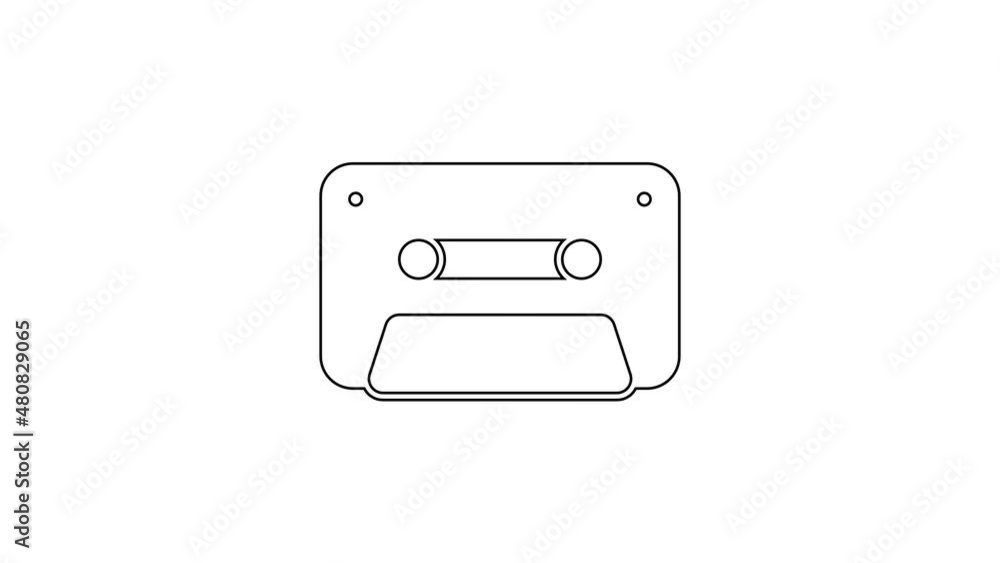 Black line Retro audio cassette tape icon isolated on white background. 4K Video motion graphic animation Black line Retro audio cassette tape icon isolated on white background. 4K Video motion graphic animation
