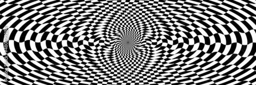 Vector abstract background. Simple illustration with optical illusion, op art. Long horizontal banner.