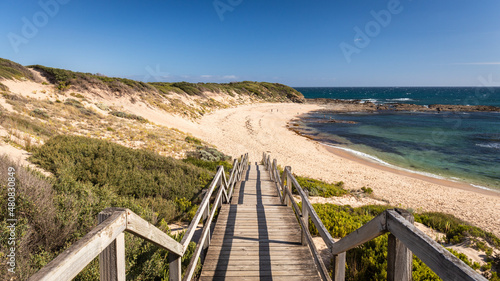 path to the beach in the Bass Coast  Victoria  Australia. Australian beach. Stairway to the beautiful beach.