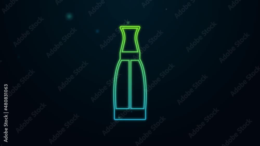 Glowing neon line Vape liquid bottle for electronic cigarettes icon isolated on black background. 4K Video motion graphic animation Glowing neon line Vape liquid bottle for electronic cigarettes icon isolated on black background. 4K Video motion graphic animation