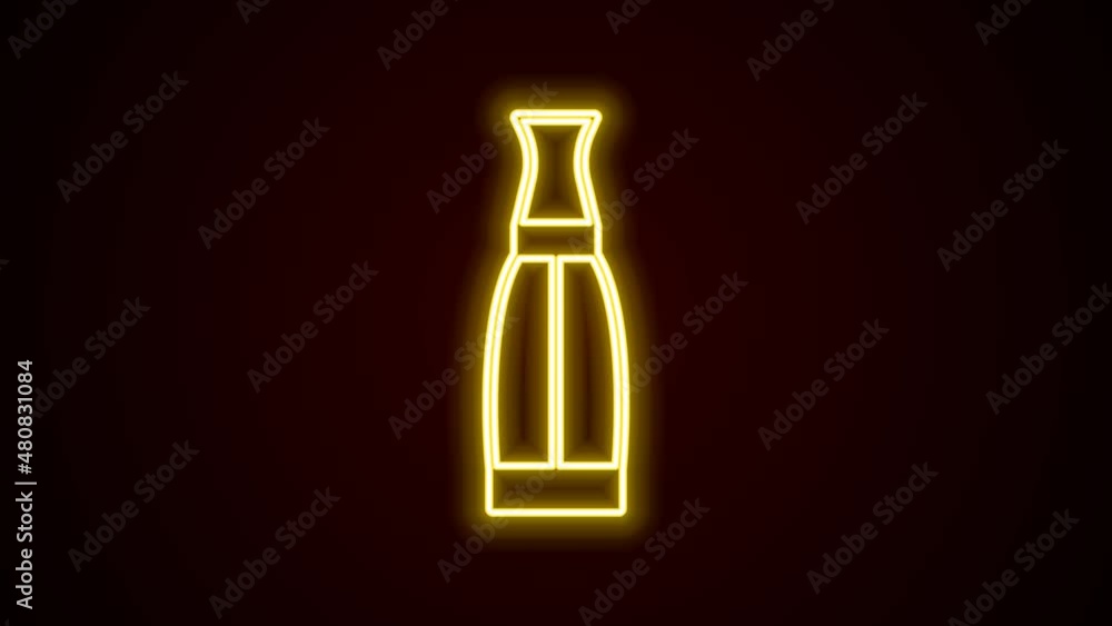 Glowing neon line Vape liquid bottle for electronic cigarettes icon isolated on black background. 4K Video motion graphic animation Glowing neon line Vape liquid bottle for electronic cigarettes icon isolated on black background. 4K Video motion graphic animation