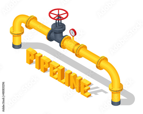Isometric Valves and Piping, Communications, Stop Valves, Appliances for Gas Pumping Station. Opening or closing pipeline valve. Gas industry, gas transport system.