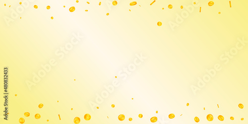 Indian rupee coins falling. Favorable scattered INR coins. India money. Emotional jackpot, wealth or success concept. Vector illustration.