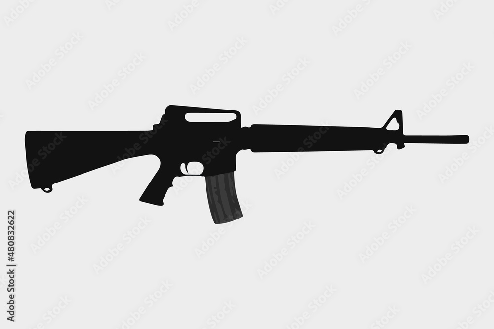 M16 USA automatic machine assault rifle silhouette flat vector illustration