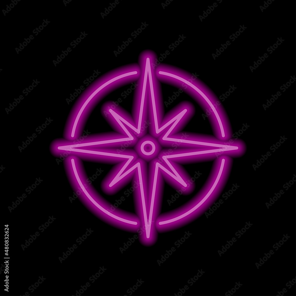 Compass simple icon vector. Flat desing. Purple neon on black background.ai Compass simple icon vector. Flat desing. Purple neon on black background.ai