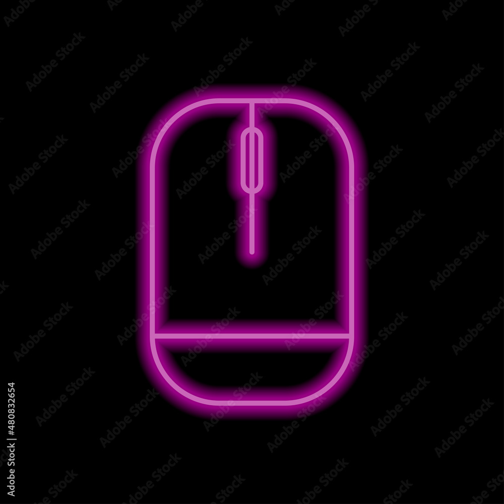 Computer mouse simple icon vector. Flat desing. Purple neon on black background.ai