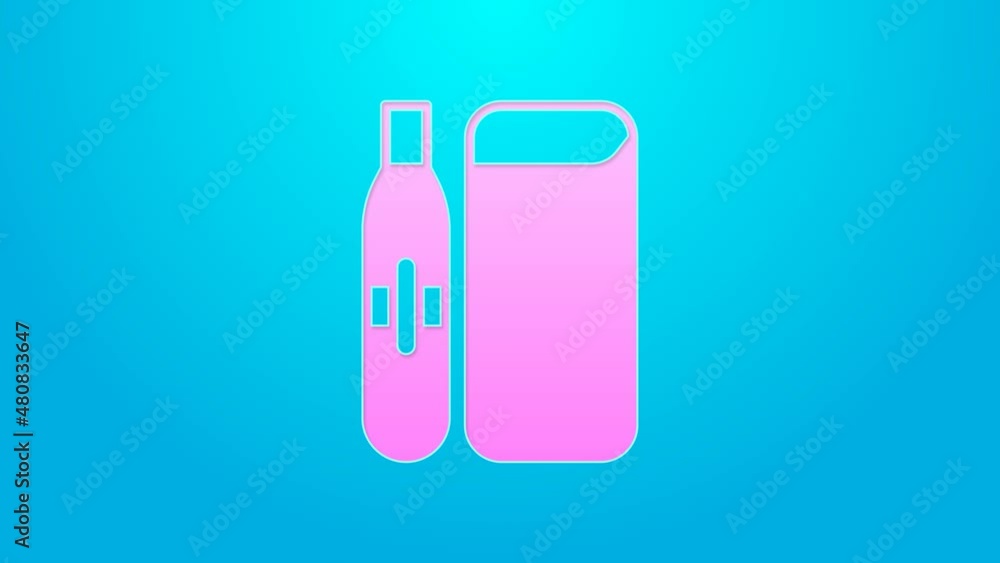 Pink line Electronic cigarette icon isolated on blue background. Vape smoking tool. Vaporizer Device. 4K Video motion graphic animation Pink line Electronic cigarette icon isolated on blue background. Vape smoking tool. Vaporizer Device. 4K Video motion graphic animation