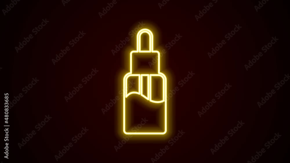 Glowing neon line Vape liquid bottle for electronic cigarettes icon isolated on black background. 4K Video motion graphic animation Glowing neon line Vape liquid bottle for electronic cigarettes icon isolated on black background. 4K Video motion graphic animation
