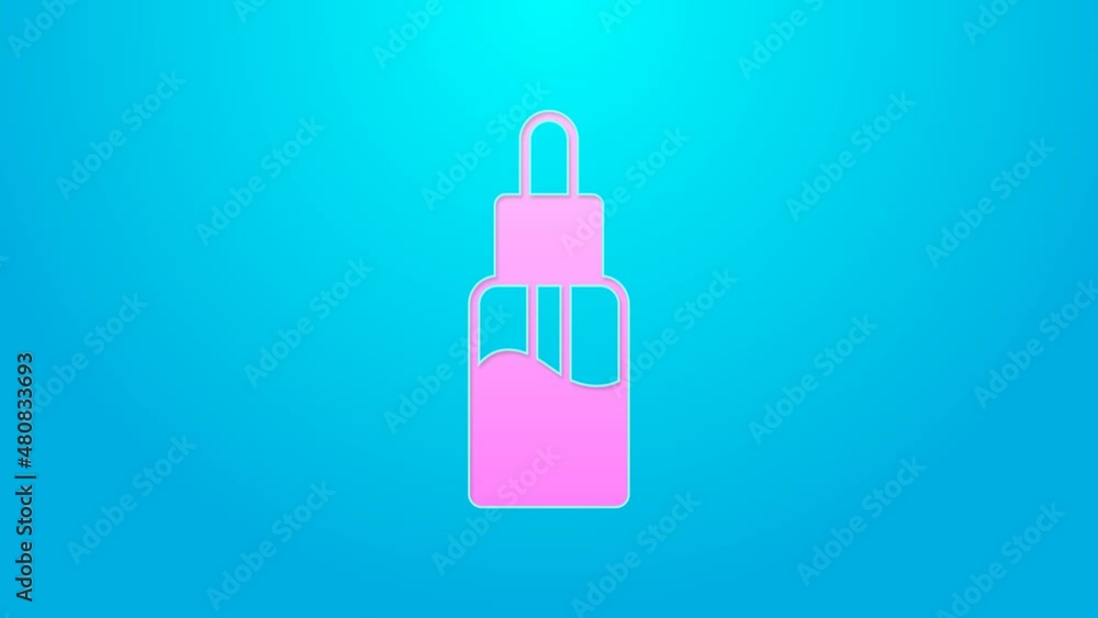 Pink line Vape liquid bottle for electronic cigarettes icon isolated on blue background. 4K Video motion graphic animation Pink line Vape liquid bottle for electronic cigarettes icon isolated on blue background. 4K Video motion graphic animation