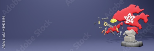 Photography 3d rendering of work tools and porters in Hongkong for cover website