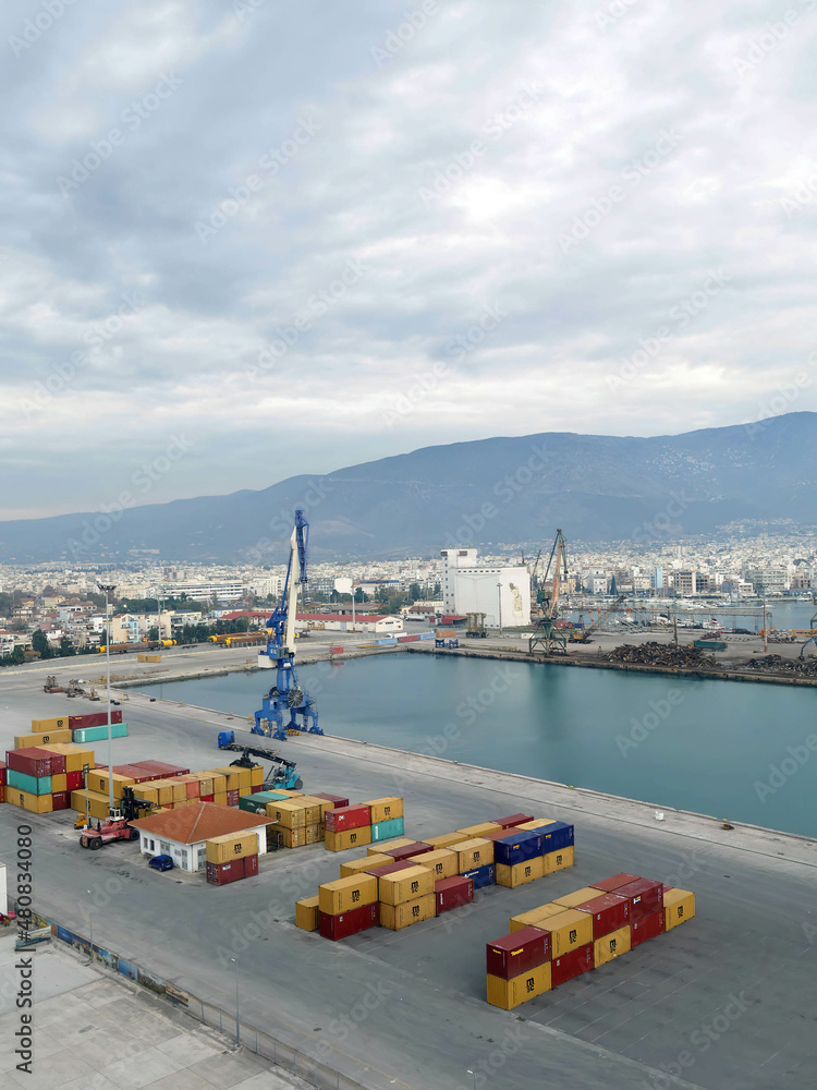 Cranes for cargo containers on working dock Cranes for cargo containers on working dock