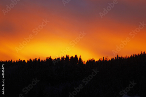 Sunset in the town Harrachov, Czech 