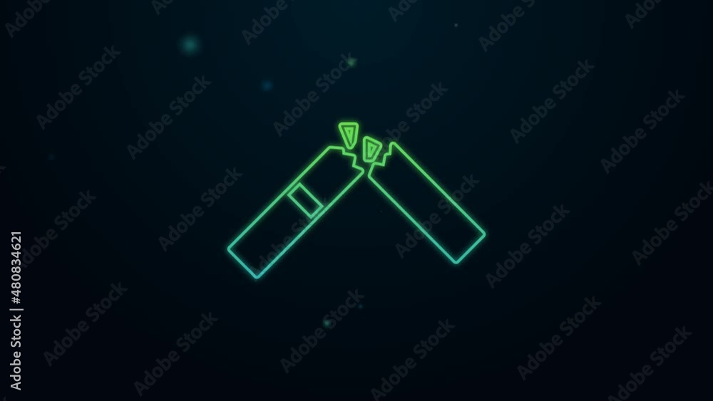 Glowing neon line Broken cigarette icon isolated on black background. Tobacco sign. Smoking symbol. 4K Video motion graphic animation Glowing neon line Broken cigarette icon isolated on black background. Tobacco sign. Smoking symbol. 4K Video motion graphic animation