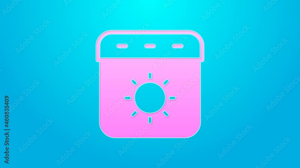 Pink line Calendar summer icon isolated on blue background. Event reminder symbol. 4K Video motion graphic animation Pink line Calendar summer icon isolated on blue background. Event reminder symbol. 4K Video motion graphic animation