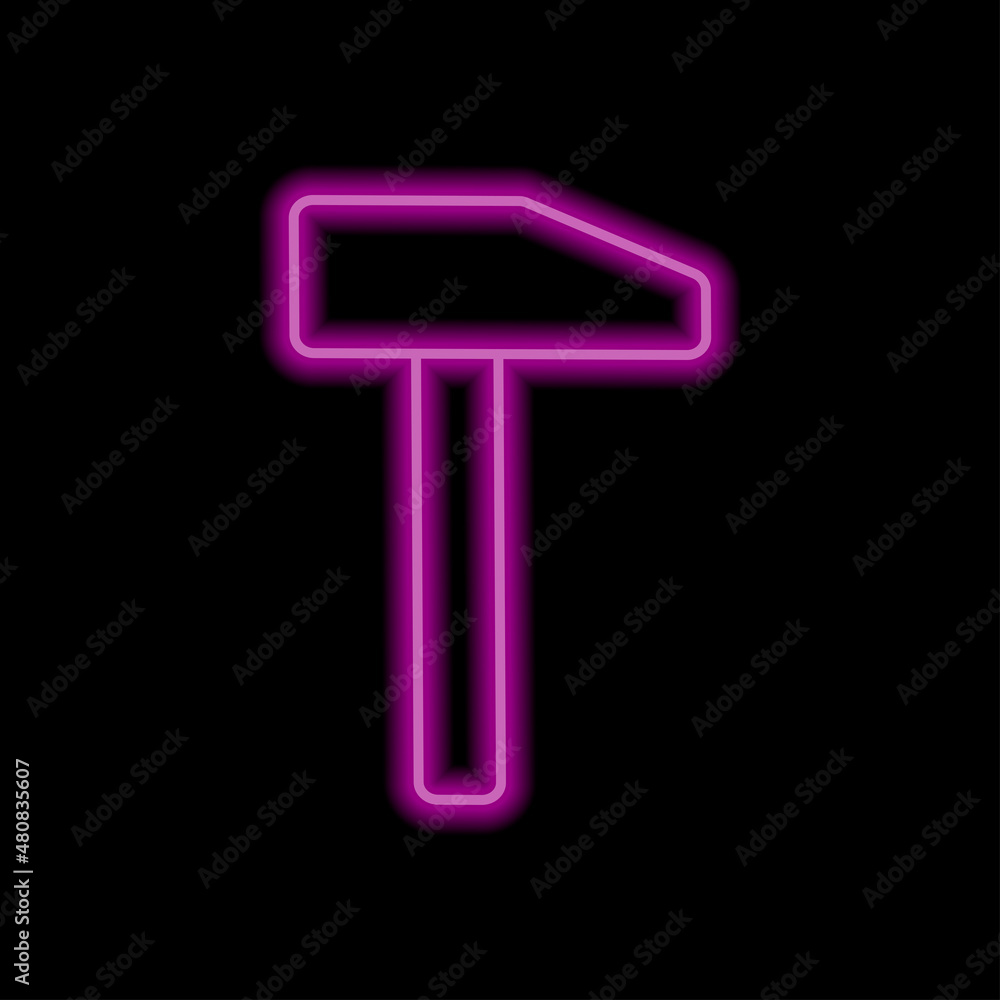 Hammer simple icon, vector. Flat desing. Purple neon on black background.ai Hammer simple icon, vector. Flat desing. Purple neon on black background.ai