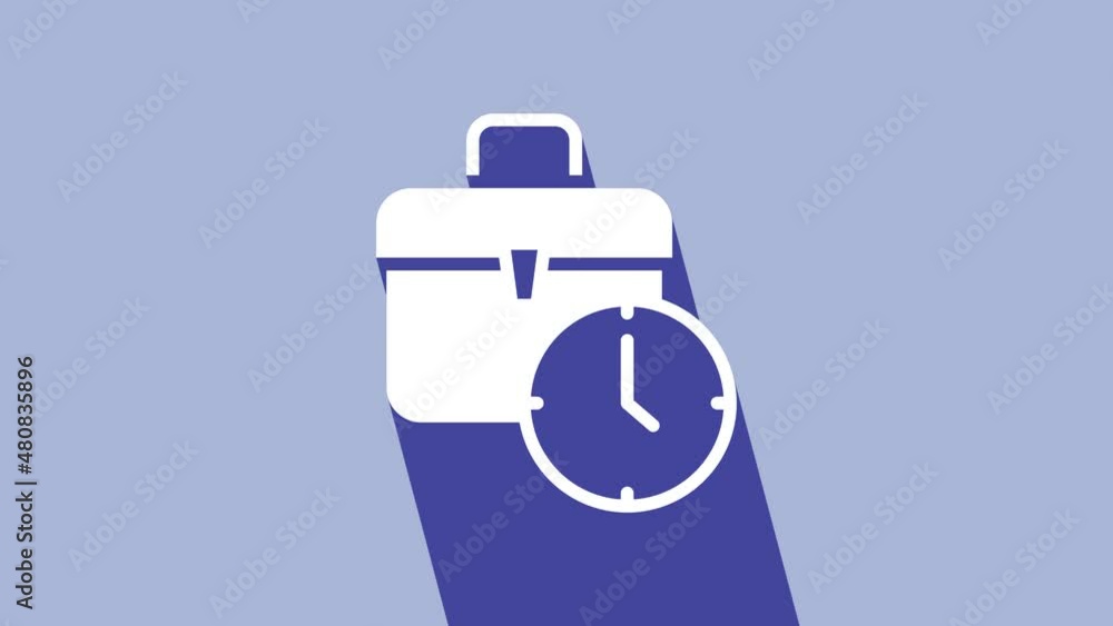 White Work time icon isolated on purple background. Office worker. Working hours. Business briefcase. 4K Video motion graphic animation White Work time icon isolated on purple background. Office worker. Working hours. Business briefcase. 4K Video motion graphic animation