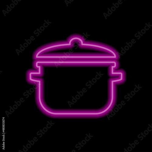 Pot simple icon vector. Flat desing. Purple neon on black background.ai