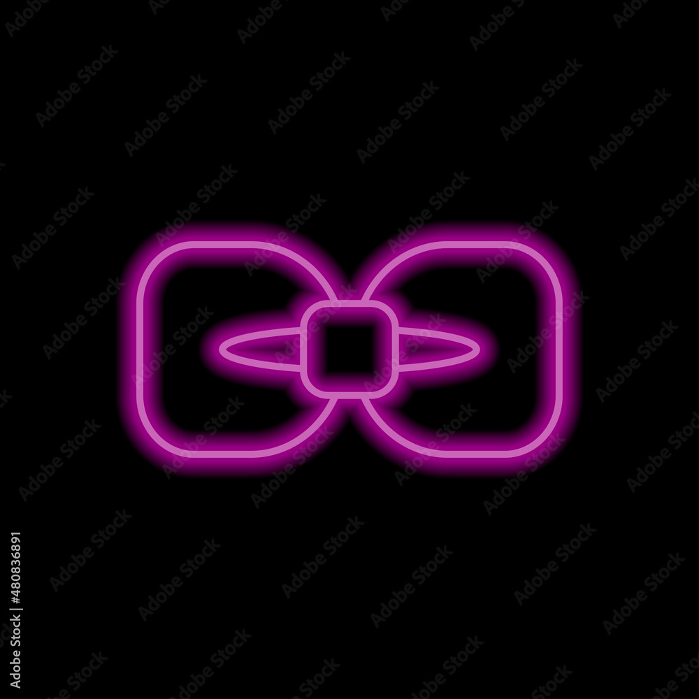 Bow simple icon. Flat desing. Purple neon on black background.ai Bow simple icon. Flat desing. Purple neon on black background.ai