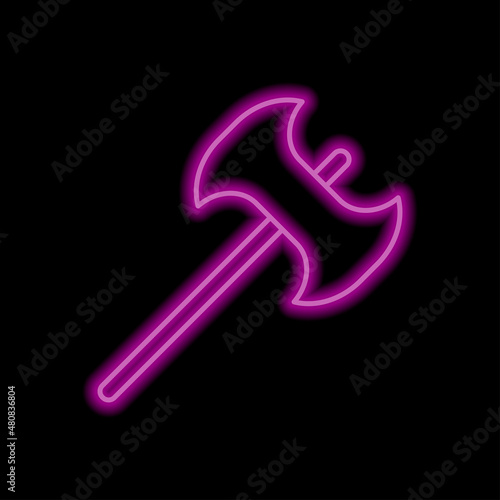 Axe simple icon vector. Flat desing. Purple neon on black background.ai