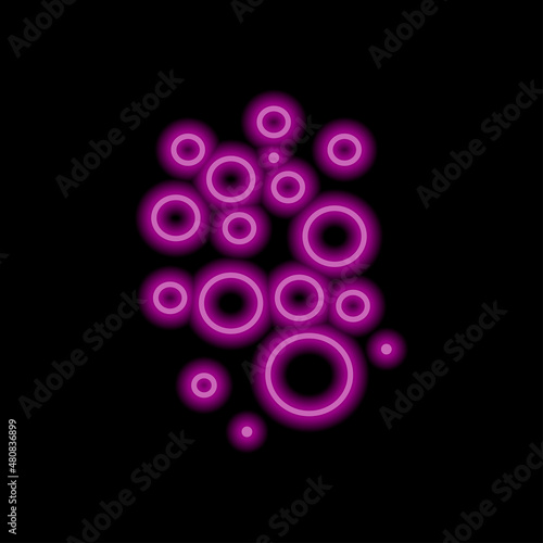 Bubbles simple icon. Flat desing. Purple neon on black background.ai