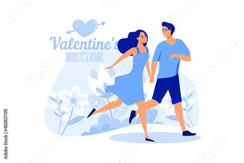 set couple in love. Happy Valentine's Day. February 14 is the day of all lovers. graphics suitable for decorating posters, brochures, postcards, flyers flat vector illustration 