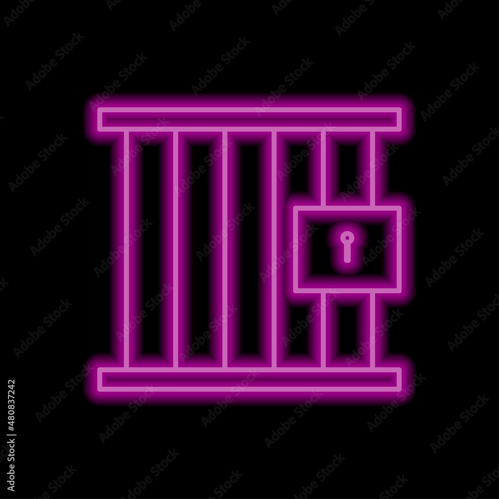 Jail simple icon. Flat desing. Purple neon on black background.ai Jail simple icon. Flat desing. Purple neon on black background.ai