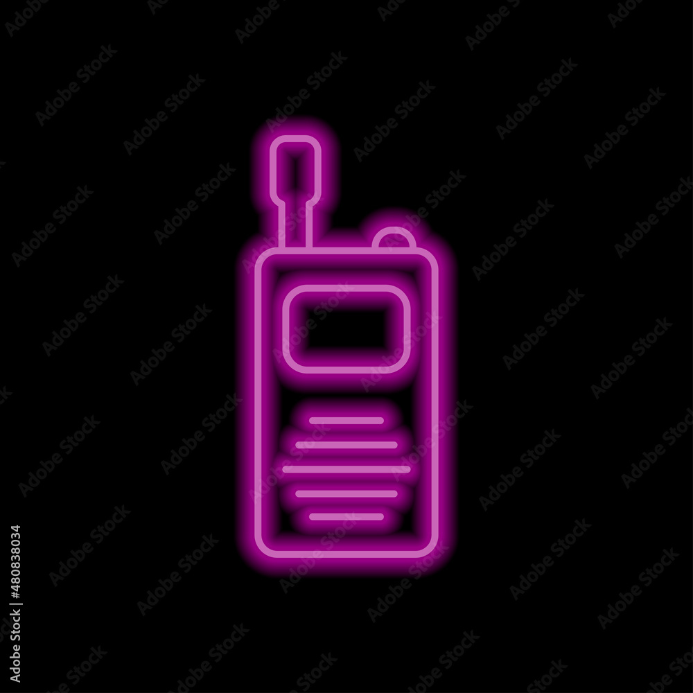 Walkie talkie simple icon. Flat desing. Purple neon on black background.ai Walkie talkie simple icon. Flat desing. Purple neon on black background.ai