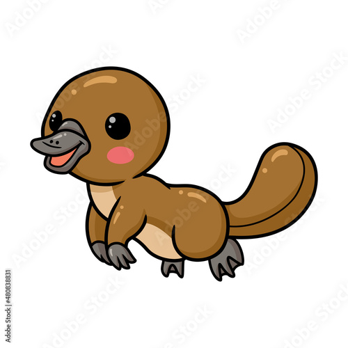 Cute baby platypus cartoon jumping