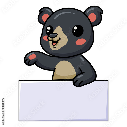 Cute little bear cartoon with blank sign