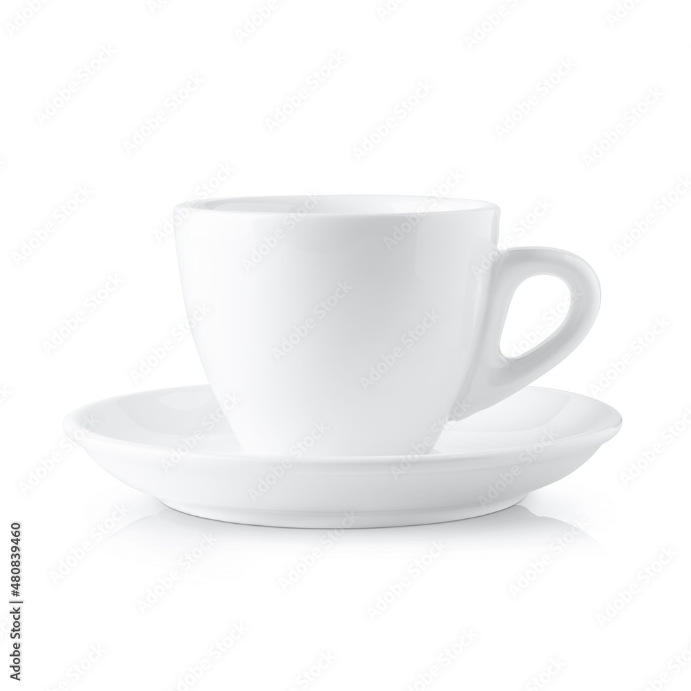 White coffee cup with saucer on white background White coffee cup with saucer on white background