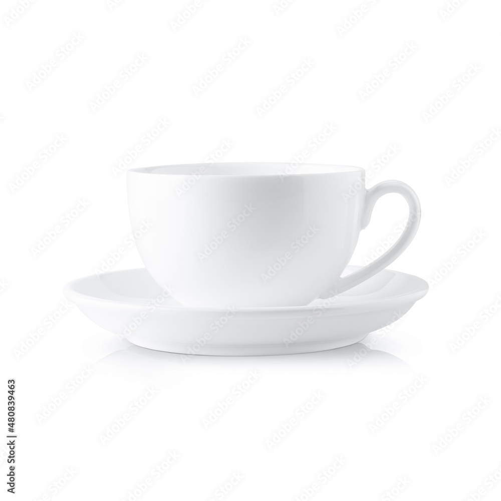 White coffee cup with saucer on white background White coffee cup with saucer on white background
