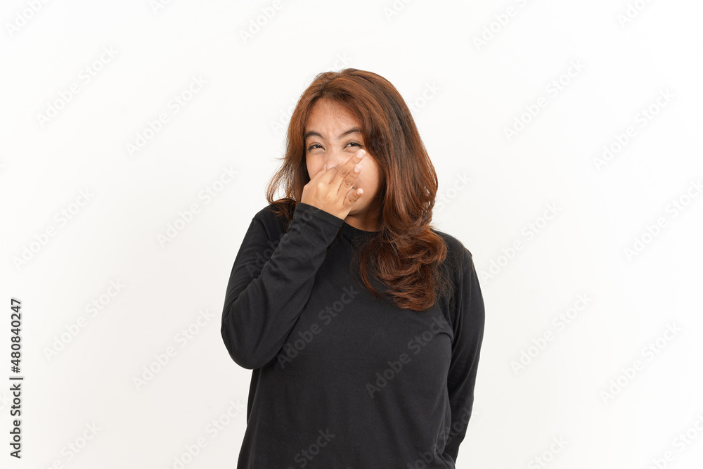 Smelling something stinky and disgusting Of Beautiful Asian Woman Wearing Black Shirt Smelling something stinky and disgusting Of Beautiful Asian Woman Wearing Black Shirt