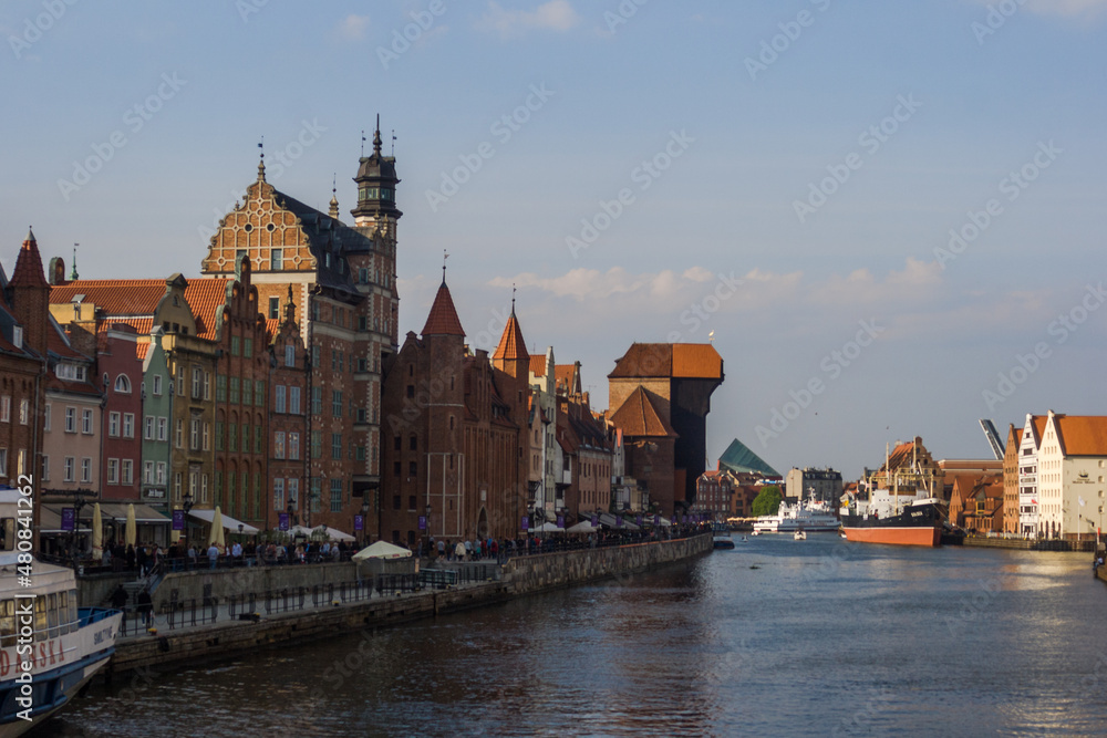 Beautiful architecture of the old town in Gdansk. Poland
Houses, buildings, catholic church, panorama landscape.